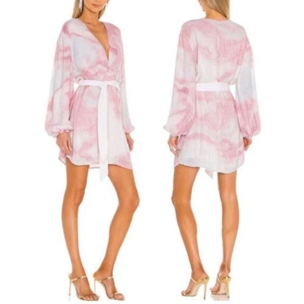 NWT Retrofete Gabrielle Sequin Wrap Dress Pink White Marble XS Belted Party